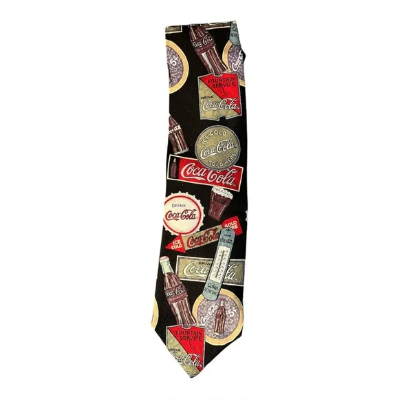 Vintage Coca-Cola Silk Tie Retro Soda Advertising Novelty Necktie Multicolor - Picture 2 of 8